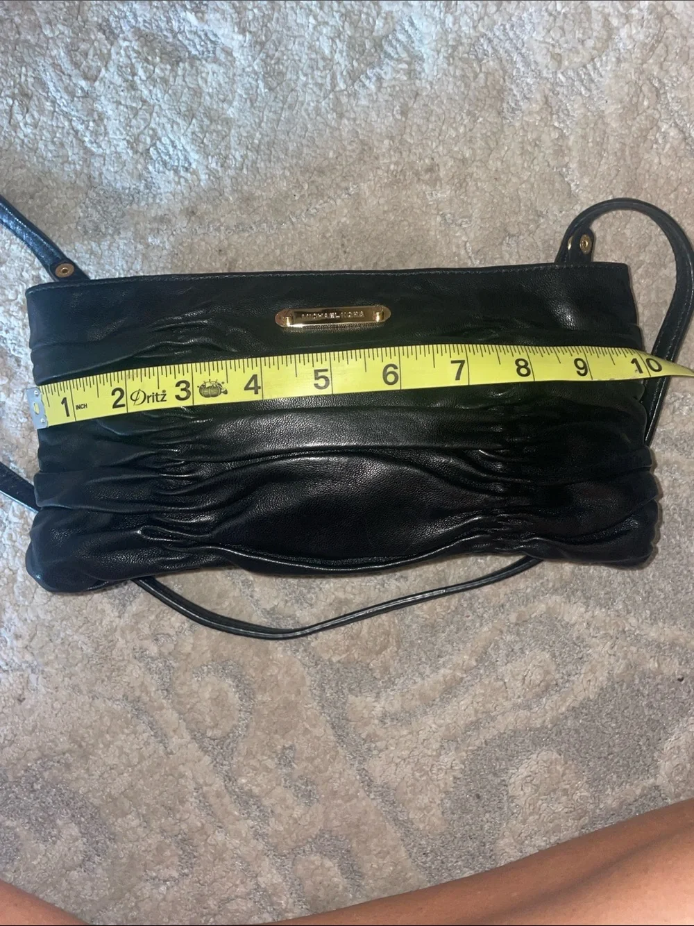 Michael Kors Black Gathered Leather with Gold Logo